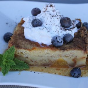 Overnight peach french toast bake