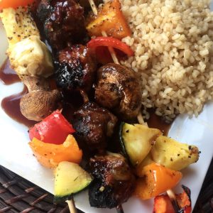 Meatball and Vegetable Teriyaki Skewers