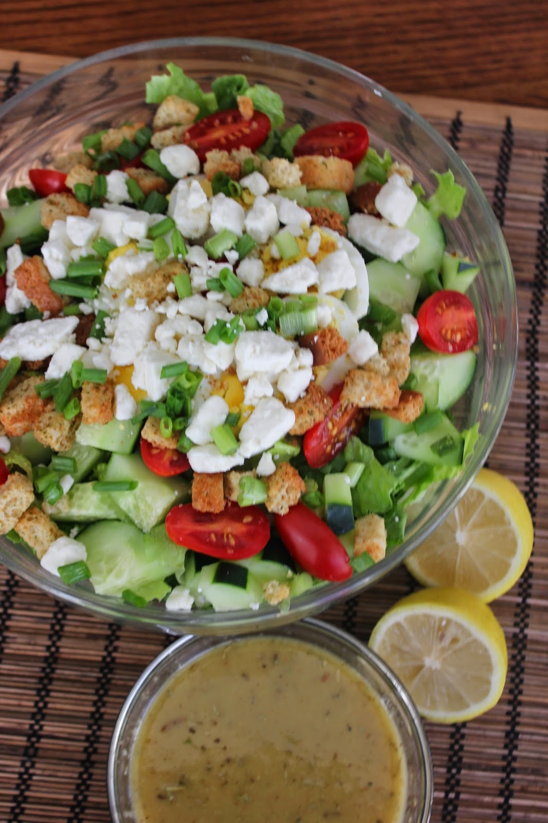Recipe: Salad, Recipe: Healthy, Recipe: Chicken, main dish salads, Greek Salad with Lemon Dijon Dressing, lemon dressing, greek salad, Deals to Meals