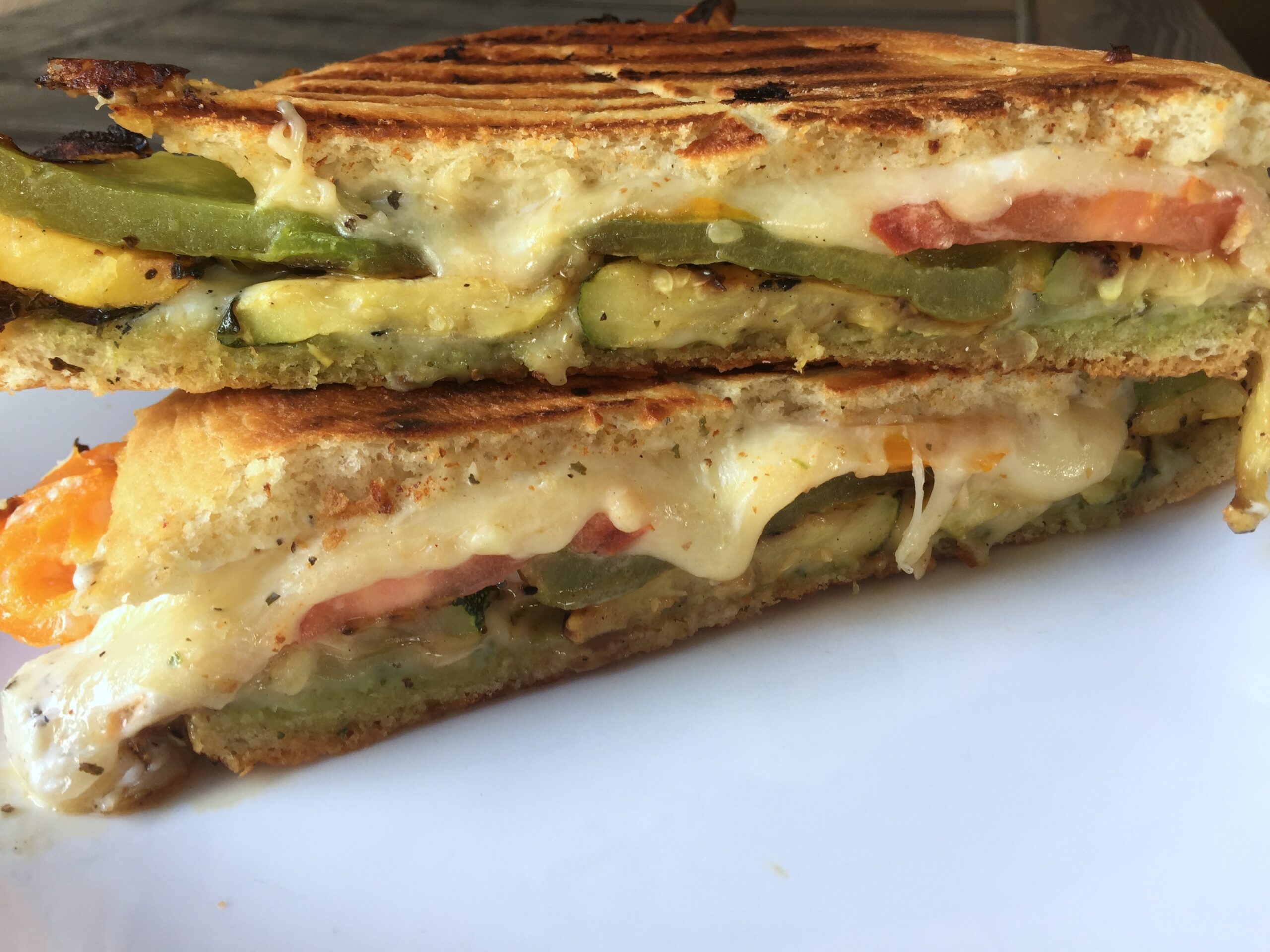 Pesto Grilled Cheese and Vegetable Paninis