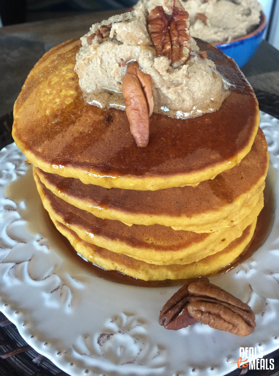 Pumpkin Pancakes with Butter Pecan Spread {24th Street Cafe Copycat} -  Deals to Meals