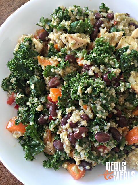 Deals to Meals, Recipe: Salad, Recipe: Healthy, Recipe: Food Storage, Healthy Southwestern Kale and Quinoa Salad, cilantro dressing