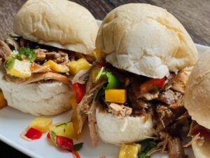 jamaican jerk pulled pork sandwiches with mango salsa
